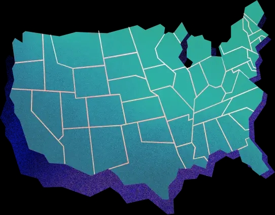 United States map highlighting state coverage